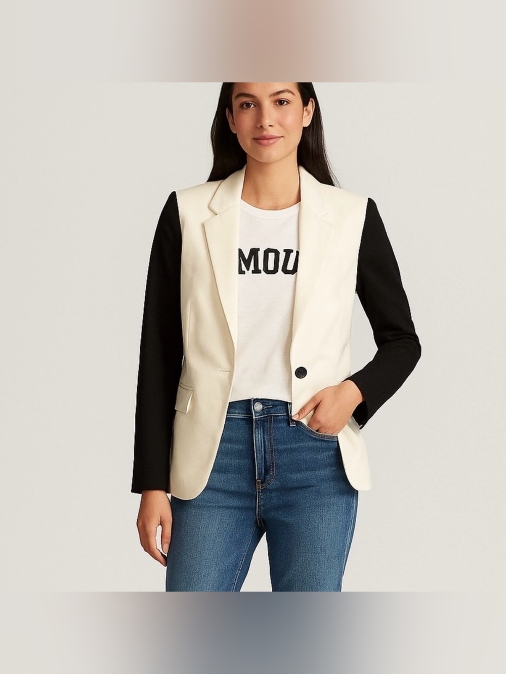 MICHAEL Michael Kors Two Tone Blazer Jacket 4 Black White Colorblock Office